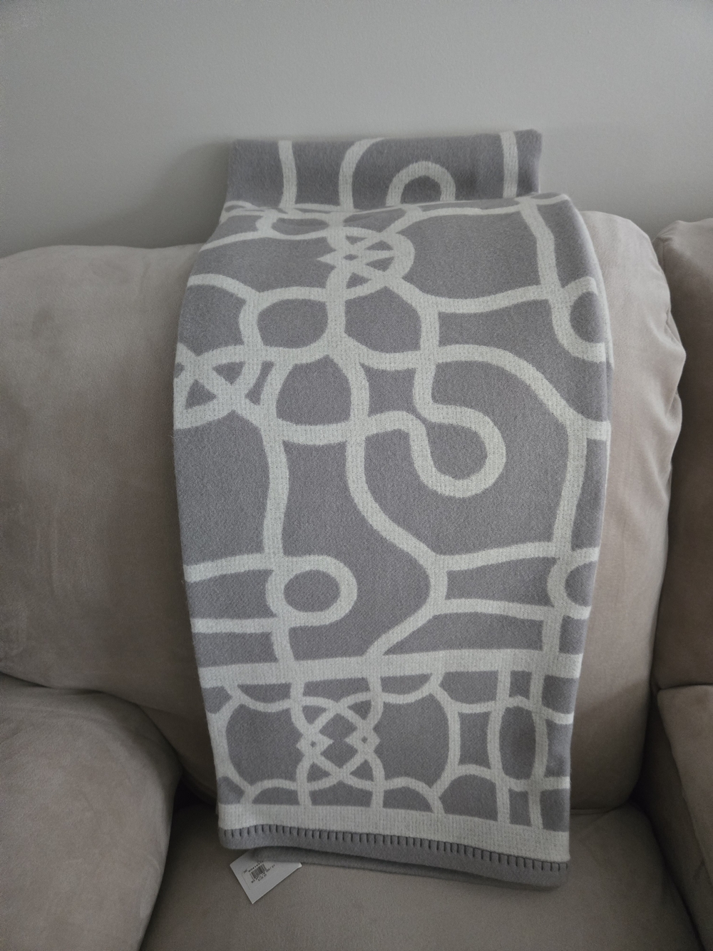 William Sonoma Gray and White Geometric Throw Blanket - Home Bedding